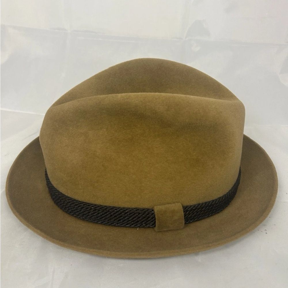 7 1/4 Vintage Eclectic Grandpa Fedora Hat Knox NY Brown Feather Velvet Braided - Picture 2 of 7